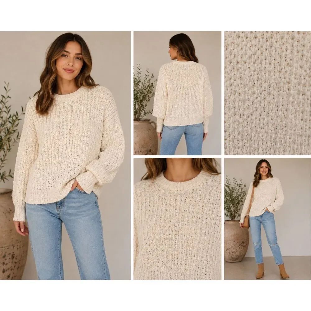 A New Day Chunky Knit Sweater Cream Textured Cozy Pullover Size XL